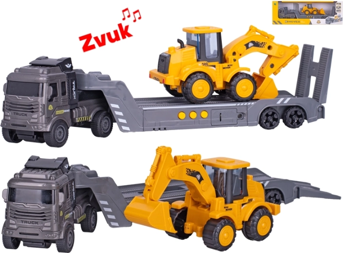 Construction vehicle playset with dump truck and excavator, flywheel and sounds
