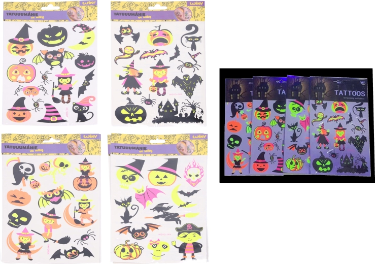 Fluorescent Halloween Tattoo Stickers 16.5 × 22 cm