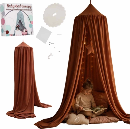 Children’s bed canopy boho dark pink