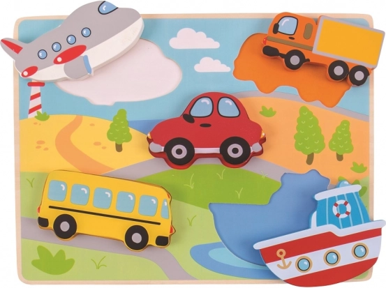 Дървен пъзел за вграждане с превозни средства BIGJIGS TOYS