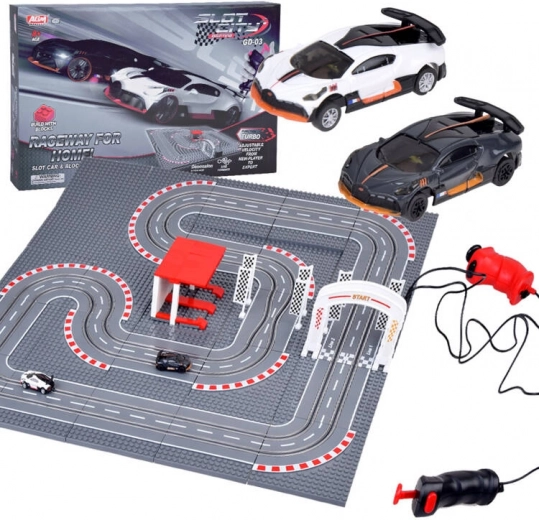 BUGATTI brick-built racetrack with 2 remote-controlled cars