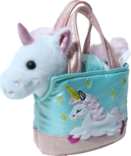 White Plush Unicorn in a Handbag 15 cm