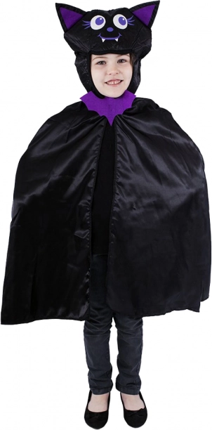 Kids’ bat cape with hood, black‑purple, one size