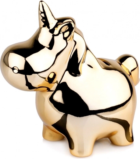 Golden ceramic unicorn money box with glossy mirror finish 18 × 10.5 cm