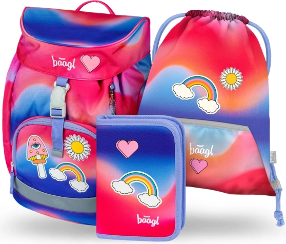Ученически комплект BAAGL Airy Дъга червен: раница, несесер, торбичка