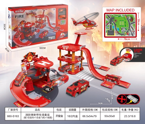 Large fire station with garage, helicopter and play mat