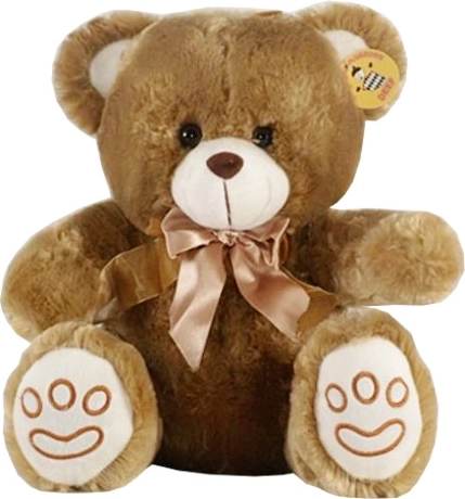 Large light brown plush teddy bear with satin bow 27 cm