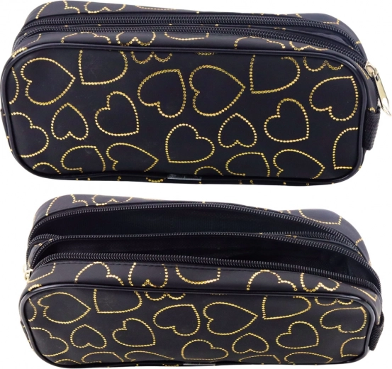 Black Pen Case with Golden Hearts Two-Chambered