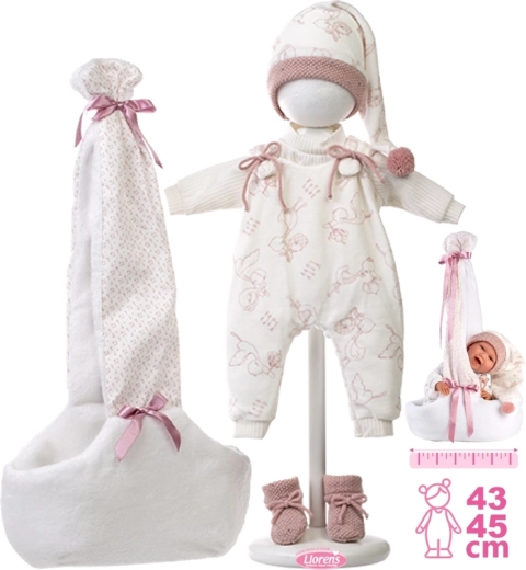 Llorens комплект дрехи за кукла New Born 40–42 cm с текстилна носилка, 5‑частов сет