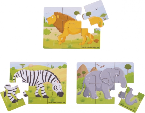 Дървен пъзел 3в1 Сафари животни BIGJIGS TOYS