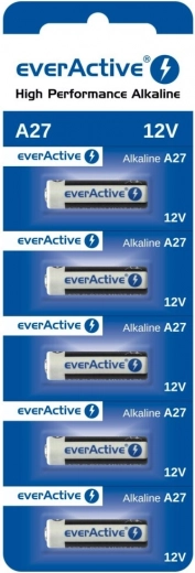 Alkaline batteries 27A 12V, blister pack of 5 everActive