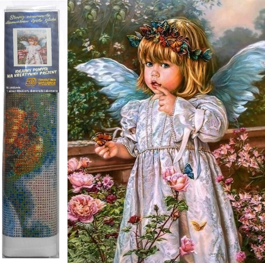 Диамантено рисуване Ангелче с цветя 30x40 см