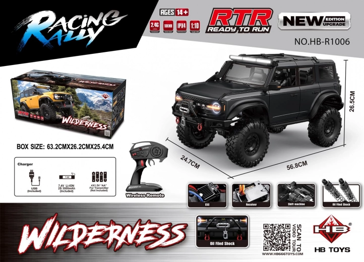 RC Car WILDERNESS 1:10, Black, Waterproof, LED Lighting