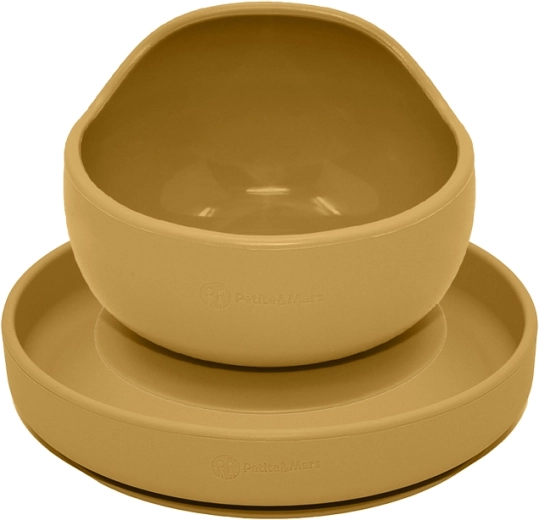 Petite&mars silicone feeding set Take&match plate + bowl with suction cup Intense ochre (from 6 months)