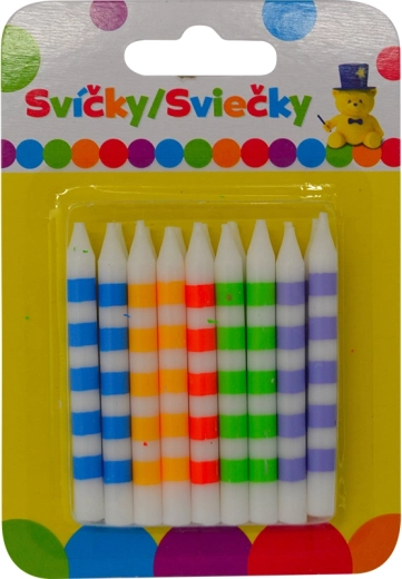 Striped colorful birthday candles, 18 pcs
