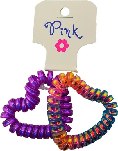 PINK heart-shaped hair elastics in rainbow and purple (2 pcs)