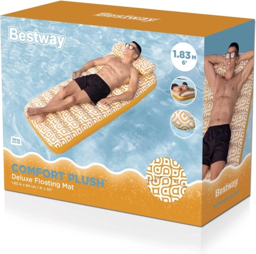 Надуваем плаващ шезлонг Comfort Plush с възглавница и поставка за напитка