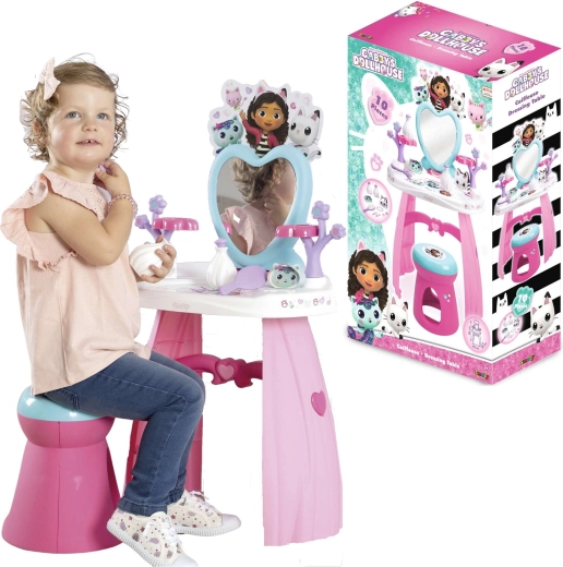 Тоалетка GABBY’S DOLLHOUSE със сърцевидно огледало и столче + 10 аксесоара