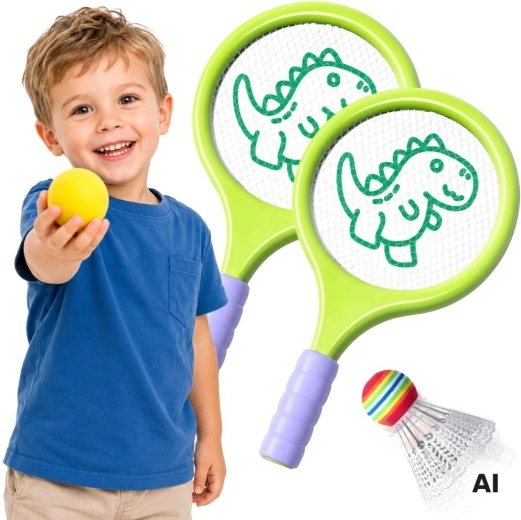 Woopie kids’ badminton set with foam ball and dinosaur shuttlecock
