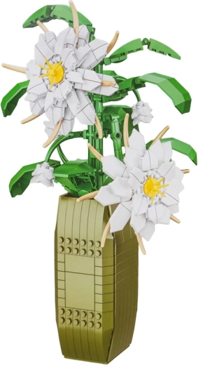 Building Set of White Flowers in a Flowerpot, 571 Pieces