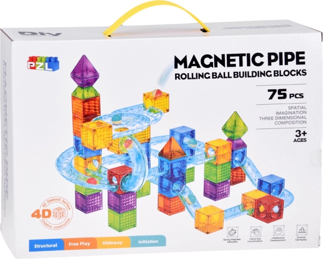 75-piece magnetic construction set with marble run