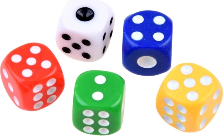 Five colorful dice