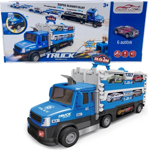 2-in-1 Police Truck with lights, sound, and 6 cars