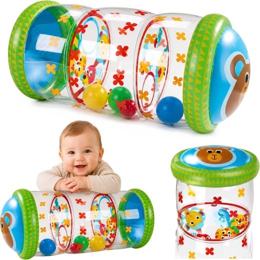 Kids’ inflatable crawling roller with rattle and balls 51 × 22 cm