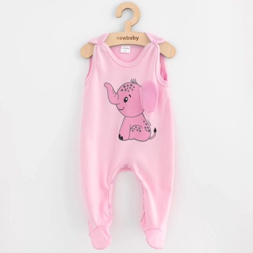 Cotton footed romper for baby New Baby Happy Elephant pink