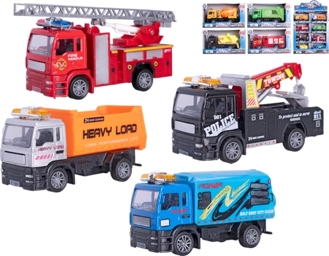 Metal work vehicles 1:55 with pull-back, 12 cm