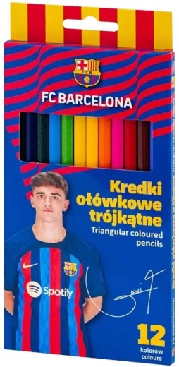 Триъгълни цветни моливи ASTRA, 12 бр., FC Barcelona