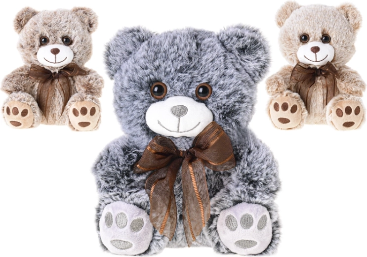 Plush Teddy Bear 18 cm with Bow, Sitting, 3 Colors