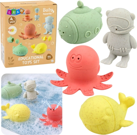 Сензорни гумени играчки за баня, пастелни фигурки, 4 бр.