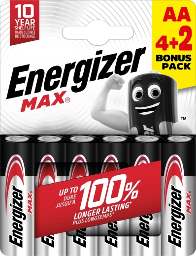 Energizer Max AA alkaline batteries 6 pcs (4+2 free)