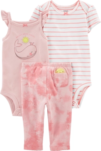 CARTER'S комплект от 3 части за момичета Pink Whale (клин + боди с къс ръкав + боди без ръкави) – NB/ р-р 56