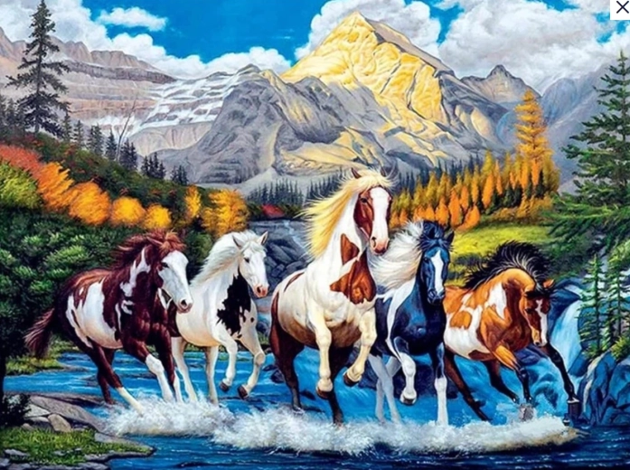 Диамантено рисуване – пъстри коне 30 × 40 см