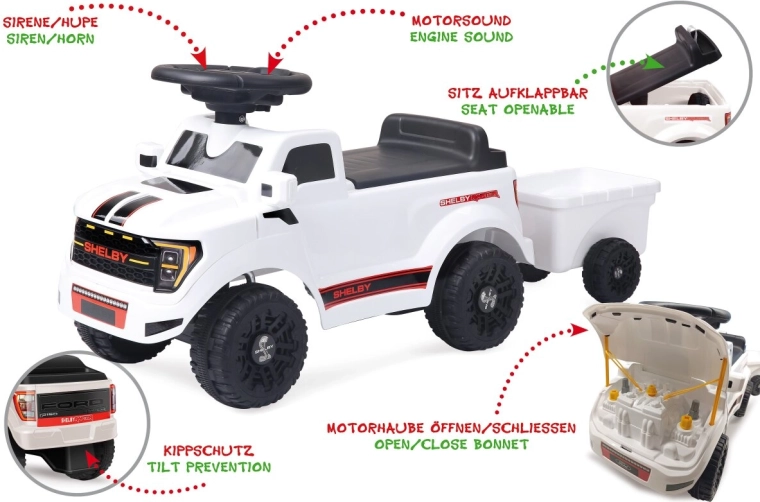 Детска буталка JAMARA Shelby Ford F-150 Raptor с ремарке, бяла