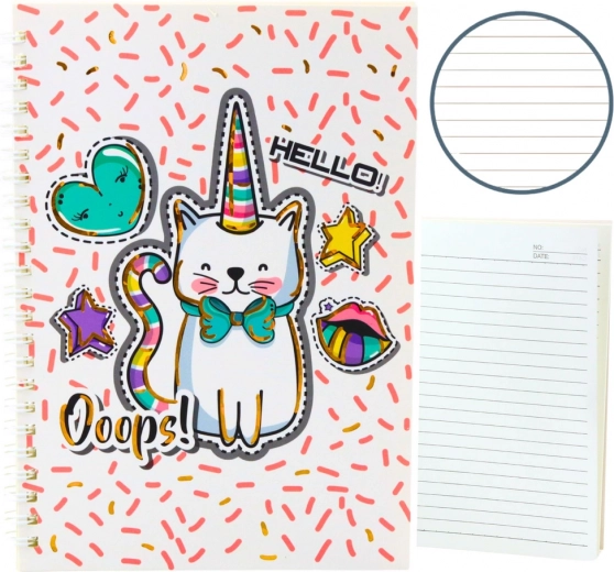 Notebook with Unicorn Cat in Pink Patterns A5