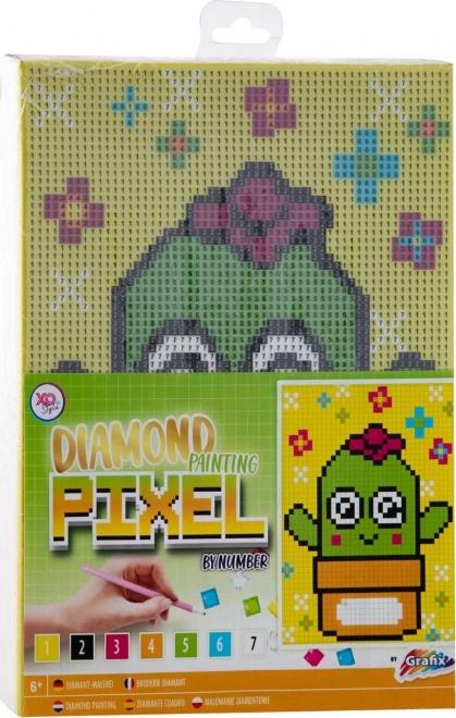 Диамантено рисуване на рамка Grafix Pixel кактус 15 × 20 см