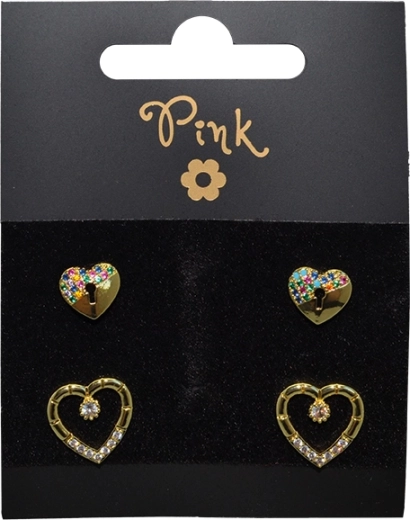 Gold-Plated Heart Earrings Set, 4 pcs