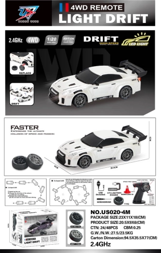 R/C drift car 1:20 with lights, white