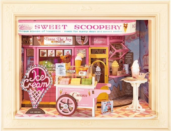 RoboTime 3D дървен пъзел в рамка Sweet Scoopery сладоледаджийница
