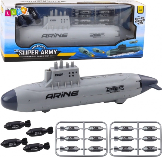 Gray submarine with torpedoes and mechanism 28 cm