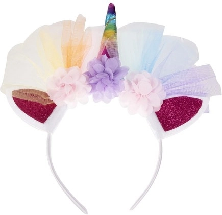 Headband with a horn, ears and flowers