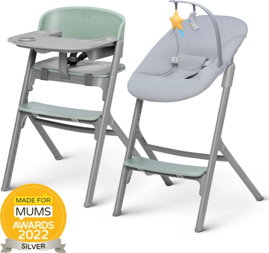 Kinderkraft Select set: Livy Olive Green high chair + Calmee bouncer