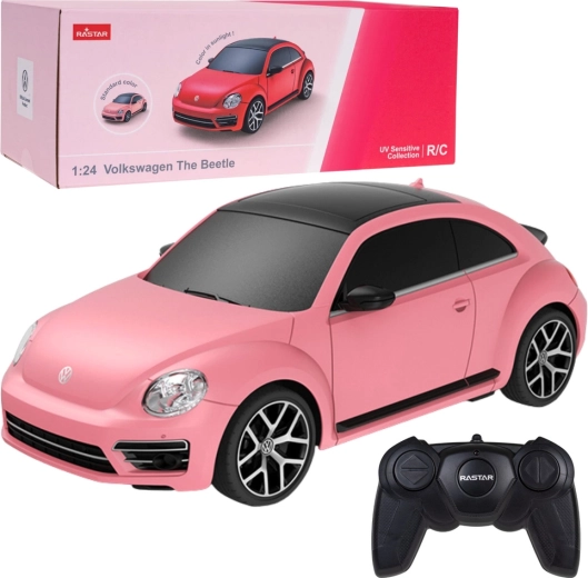 RC кола VOLKSWAGEN Beetle 1:24 Rastar розова с UV промяна на цвета
