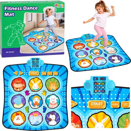 Interactive Dance Music Mat with Animals and LED – Blue