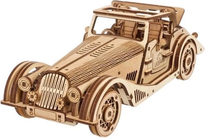 Ugears 3D дървен механичен пъзел спортна кола Rapid Mouse
