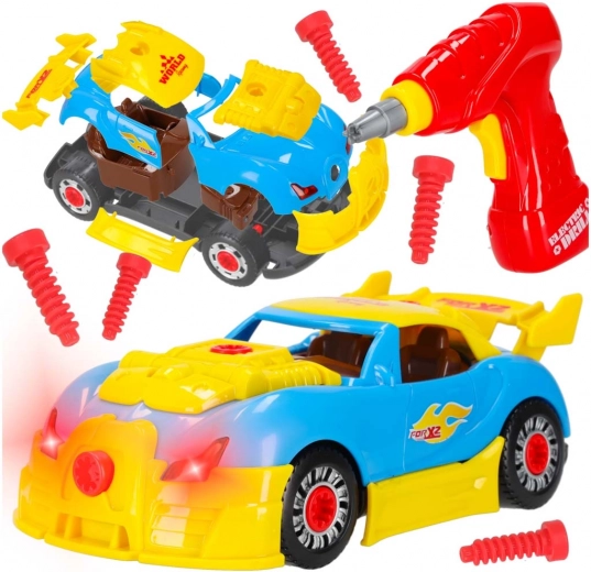 2-in-1 Racing Car Building Kit with Battery Screwdriver, Lights and Sounds
