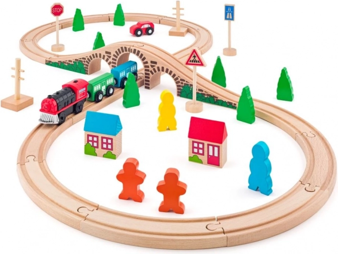 Wooden Train Set with Battery-Powered Locomotive 3+